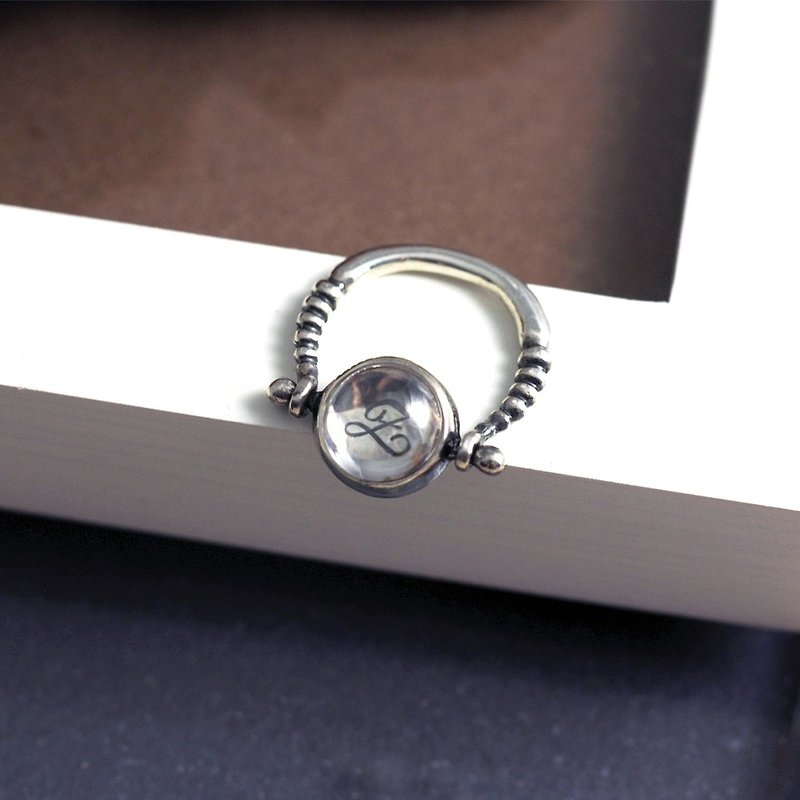 Fengfan-Letters pendant chain double ring 925 sterling silver ring - General Rings - Sterling Silver Silver