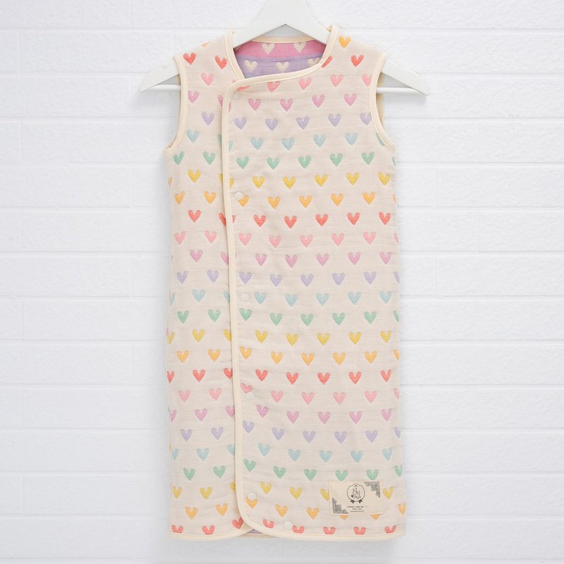 [Japan Mikawa Cotton] Thickened six-fold gauze anti-kick vest nightgown-eight-color rainbow love L size - อื่นๆ - ผ้าฝ้าย/ผ้าลินิน 