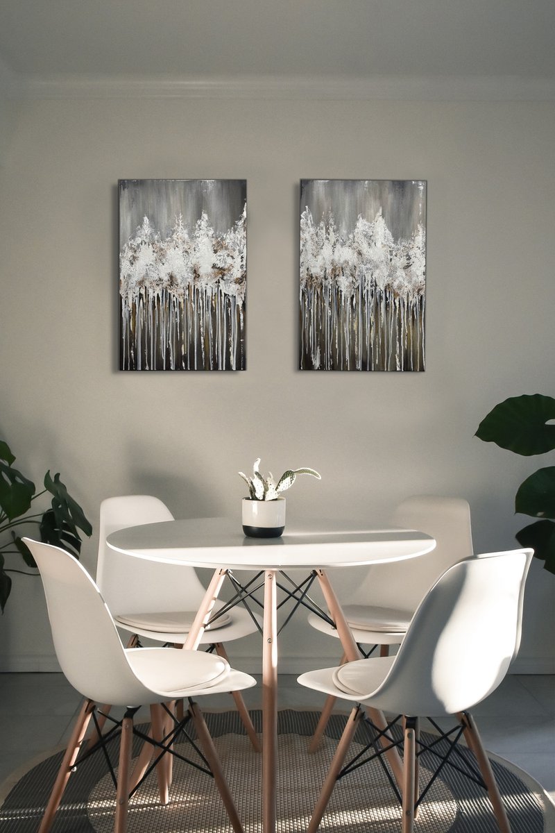 掛畫  客廳藝術畫/系列 抽象繪畫、室內設計 Painting Abstract Canvas Wall decor Picture for Room - ตกแต่งผนัง - วัสดุอื่นๆ สีเงิน