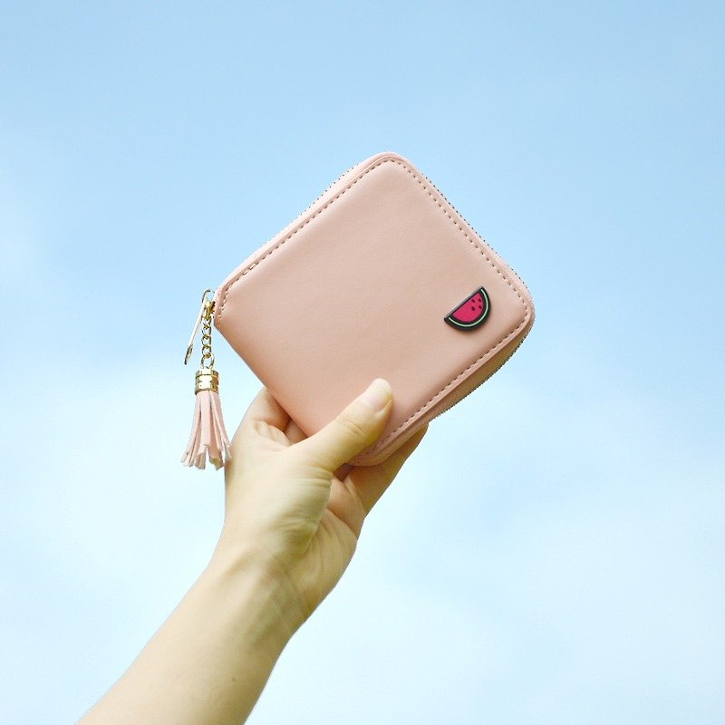 How sweet watermelon handmade leather wallet wallet clutch pendant tassels lovely fresh birthday gift - Wallets - Paper Pink