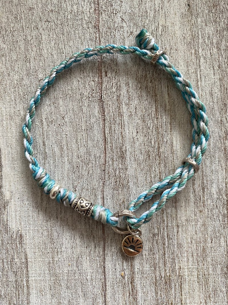 Hand-twisted series Sunrise Sun sterling silver braided bracelet South American Wax thread hand-woven - Bracelets - Sterling Silver Blue