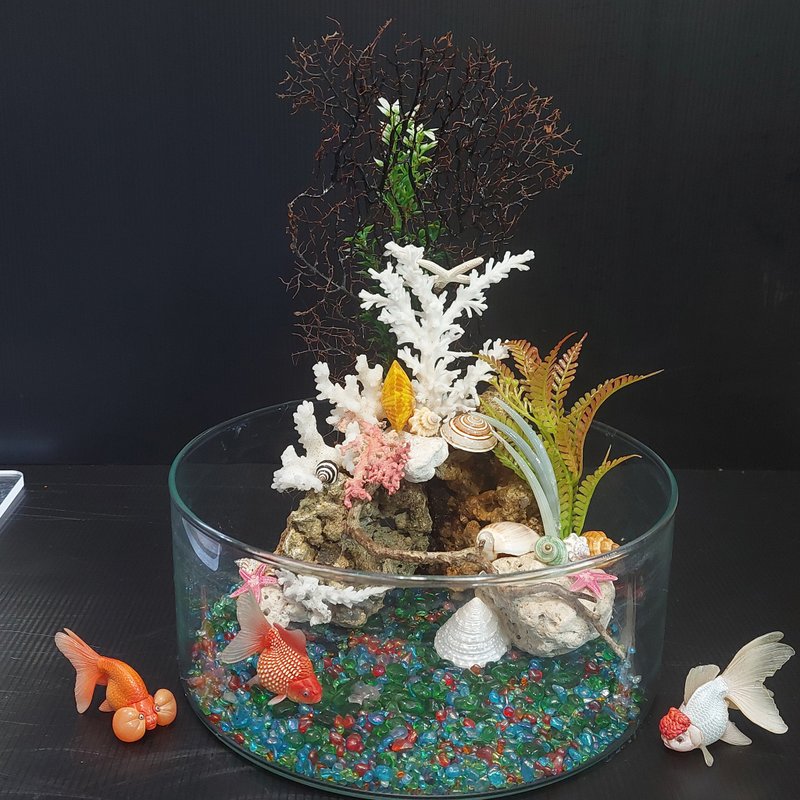魚缸 珊瑚海景、流木水草 組合造景 AM-002-L-01 - 乾燥花/永生花 - 玻璃 