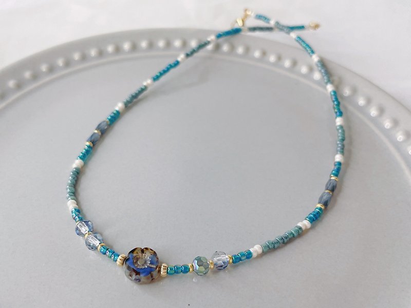 Cang Qiong's blue and white || Retro beaded necklace Japanese necklace clavicle chain - Necklaces - Other Materials Blue