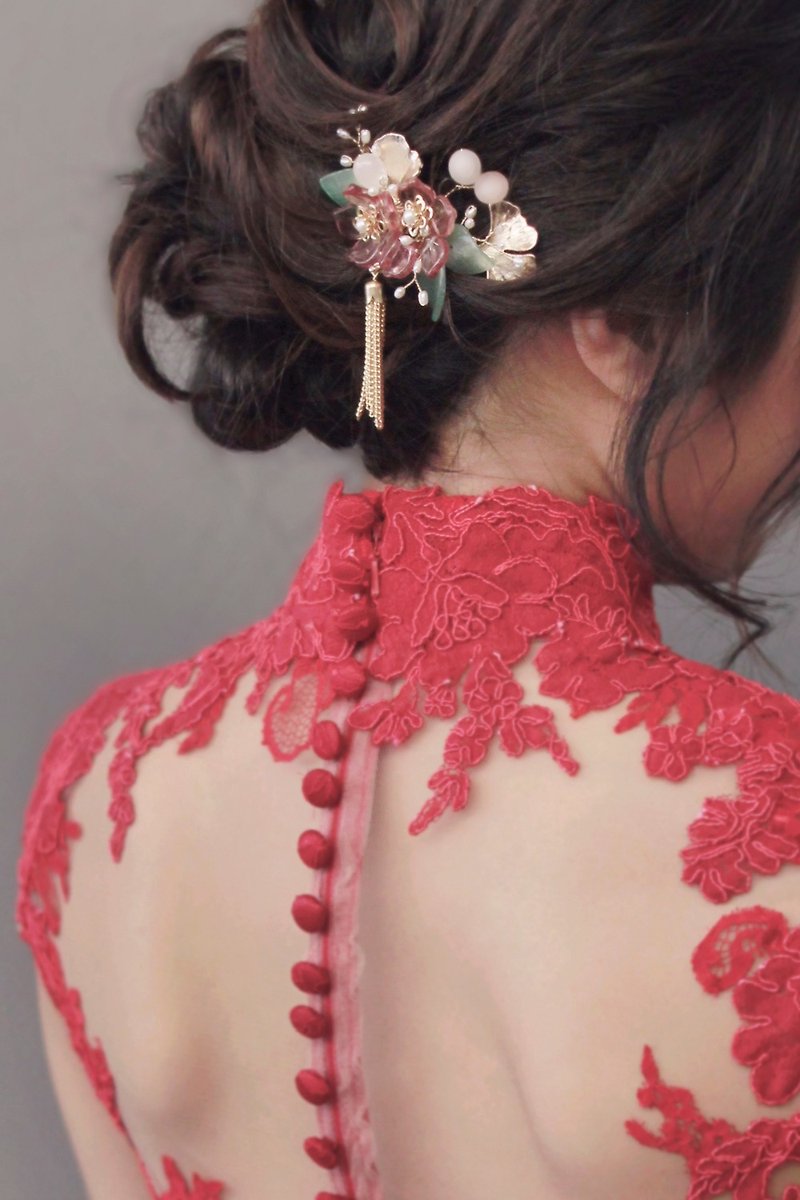 古典琉璃頭飾Bridal Headpiece - 髮飾 - 玻璃 紅色