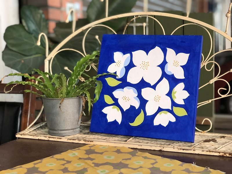 Jasmine//Original painting on wooden board - Items for Display - Wood Blue