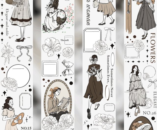絵画の女の子 ライトレトロ女の子セット マスキングテープ 10m巻