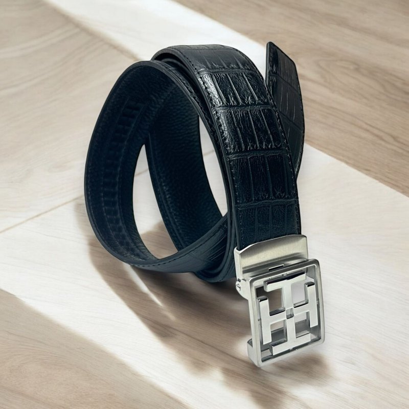 Tosca | tosca-d belt Silver buckle belt belt genuine leather gentleman gift automatic buckle - เข็มขัด - หนังแท้ สีดำ