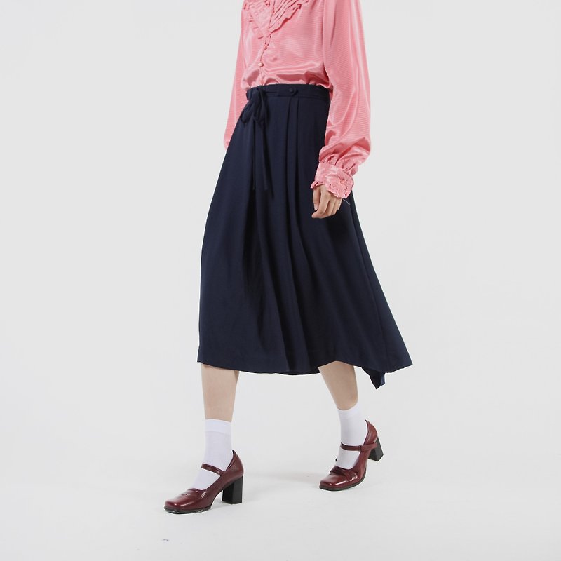 [Egg Plant Vintage] Fallen Silhouette Solid Color Pleated Skirt - Skirts - Polyester 