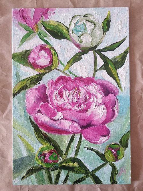 AboutART Flower painting. Painting with peonies. Peonies art. Original painting.
