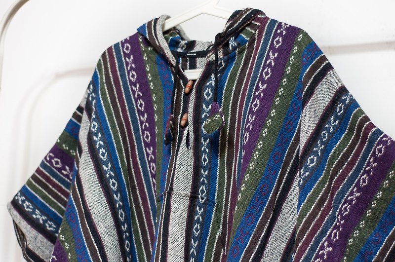 Indian Ethnic Fringe Cloak / Bohemian Cape Cloak / Woven Hooded Cloak - Blue Moroccan - Knit Scarves & Wraps - Wool Multicolor