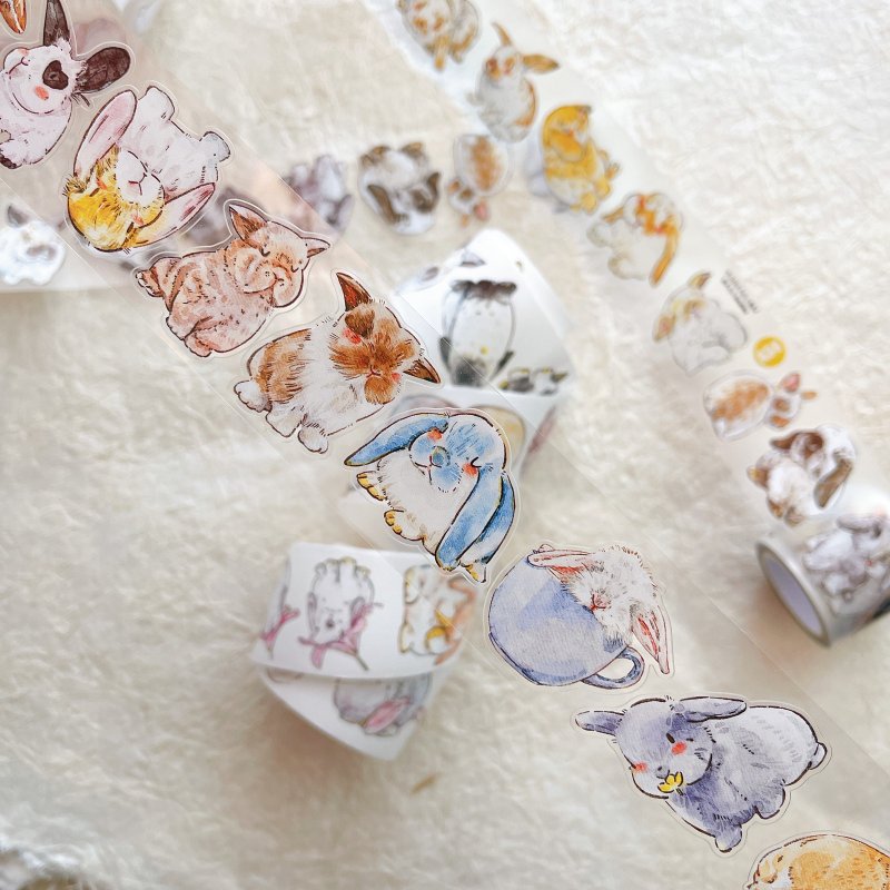 Bunny Usagi PET cut sticker roll and paper tape 6m roll (kiss-cut) - Washi Tape - Other Materials Multicolor