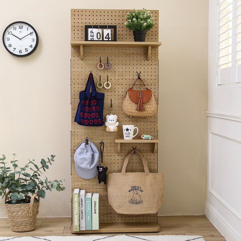 [Slowly] Rustic style upright hole board screen wall panel storage rack - กล่องเก็บของ - วัสดุอื่นๆ สีนำ้ตาล