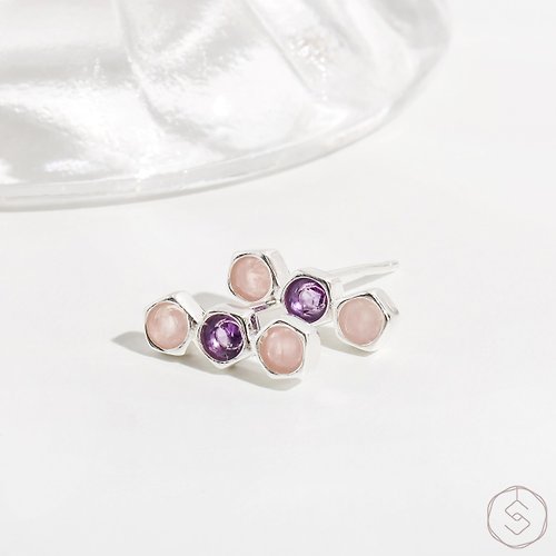 SPANCONNY 飾品控 繆思MUSE | 紫水晶 粉水晶 S925純銀 | 雙色三鑽耳環