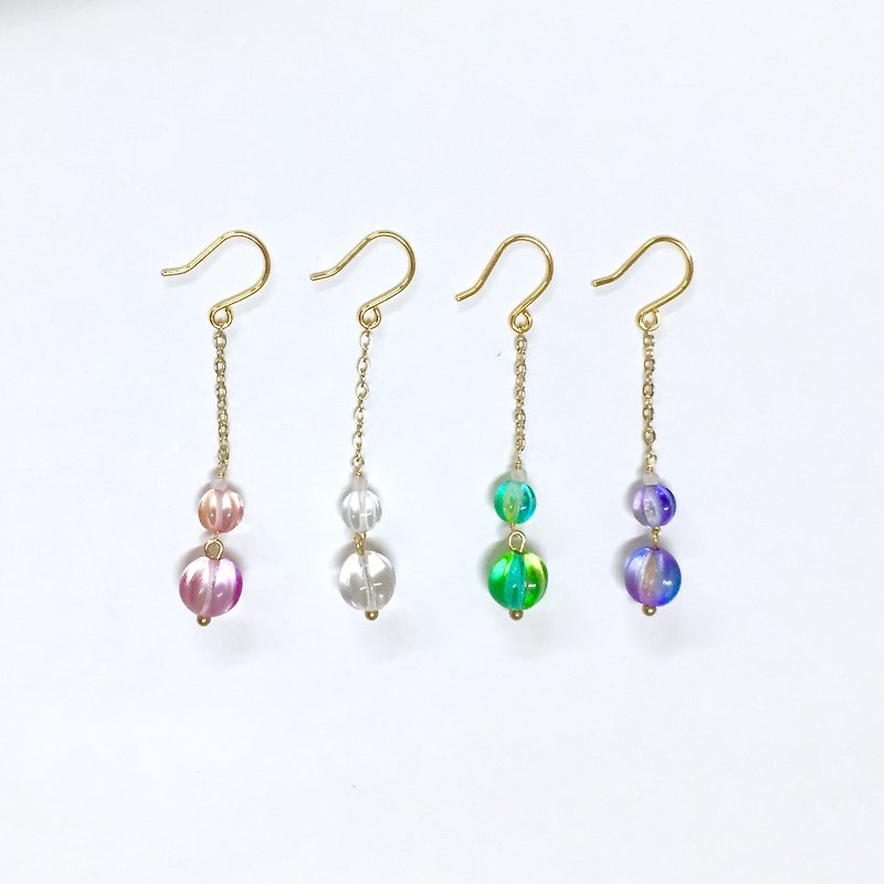 【】 If the summer bartender wine. 18K gold package. And the wind gradually layer of glass beads earrings. Hand hanging earrings / earrings / ear hook / ear clip - ต่างหู - แก้ว สึชมพู