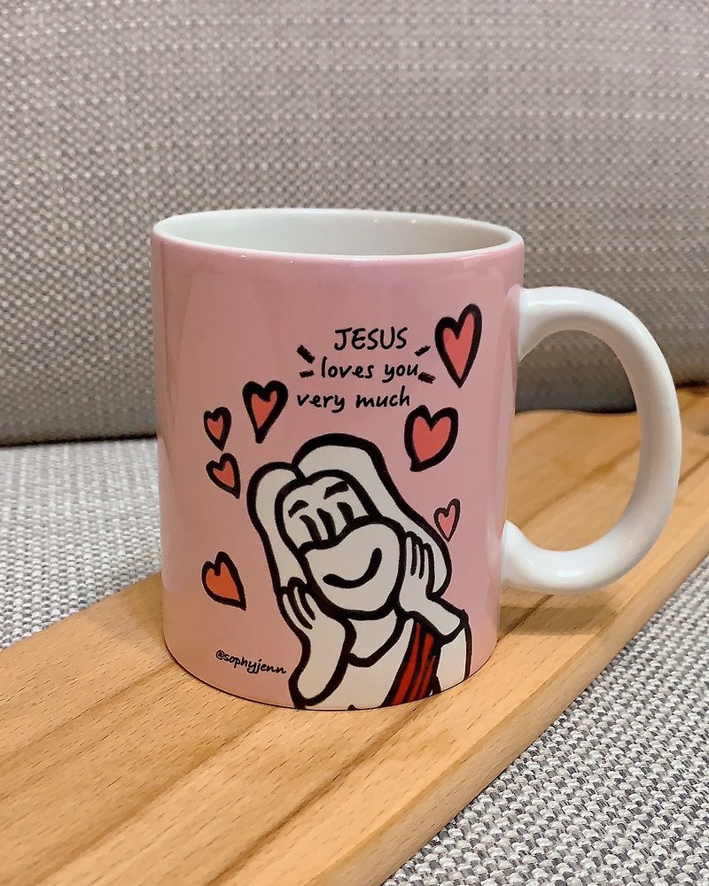Jesus Loves You mug hand-painted illustration style original Q version coffee cu - แก้วมัค/แก้วกาแฟ - ดินเผา 