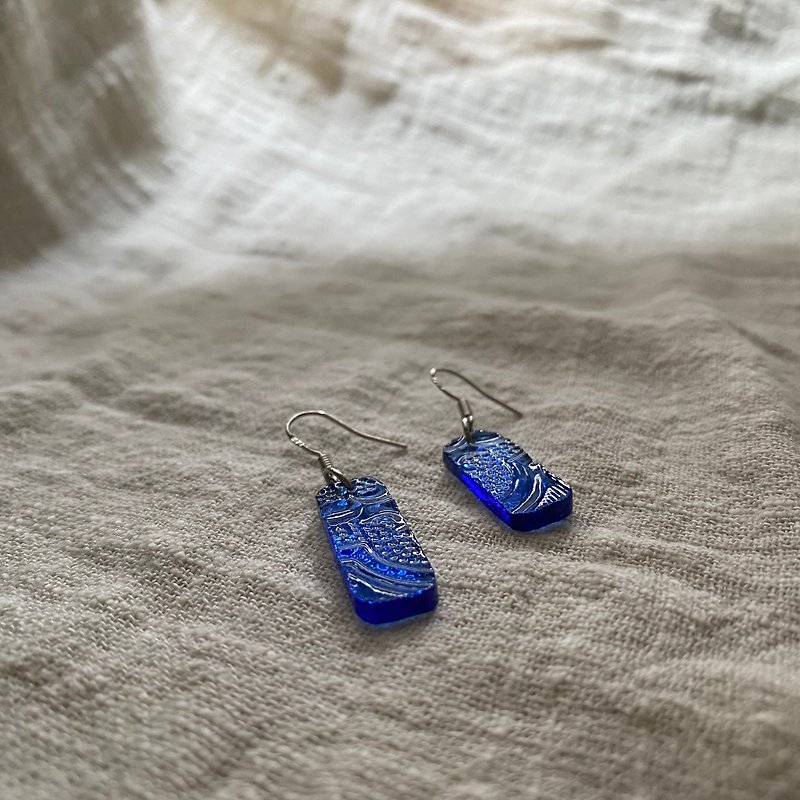Begonia l Kiln-fired Glass Earrings - Earrings & Clip-ons - Glass Blue