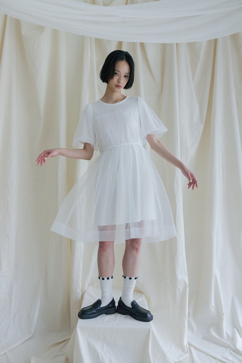 Deluca Sheer T-shirt Dress 網紗T-shirt微透圓裙 - 洋裝/連身裙 - 其他人造纖維 白色