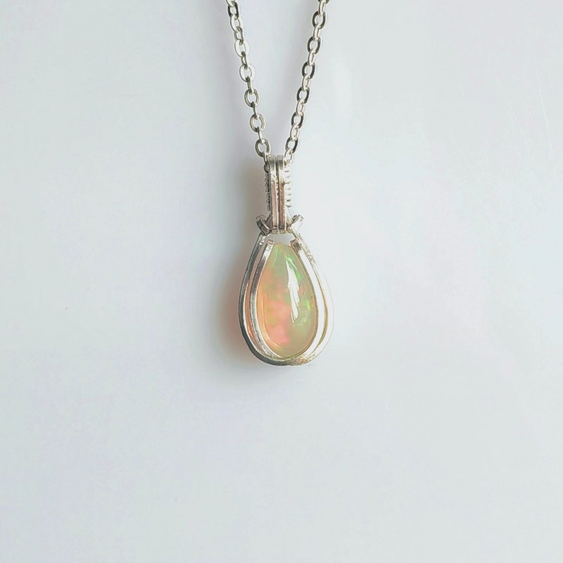 Opal necklace pendant silver necklace - สร้อยคอ - เงินแท้ 