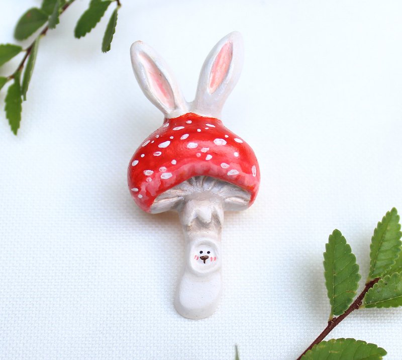 蘑菇兔 -立體造型 胸針 / 森林系 - 胸針/心口針 - 黏土 紅色