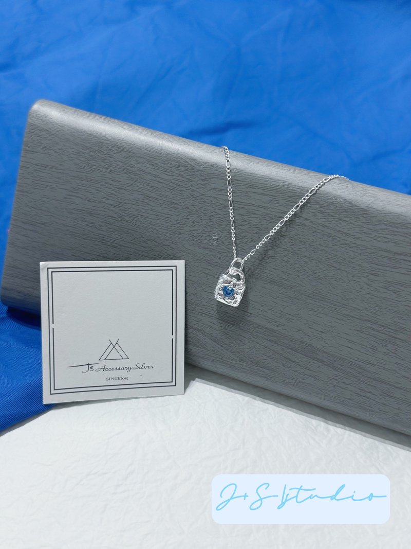 Lock Heartbeat Blue Zircon Lock Necklace - Necklaces - Sterling Silver 