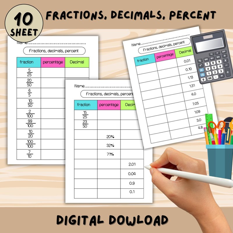Worksheet on fractions, decimals, percentages, and proportions Activity 6 - 手工藝教學/工具書 - 其他材質 
