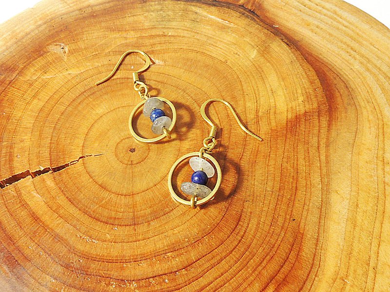 W&Y Atelier - Brass Jewelry Earring , Lazurite , Spectrolite - ต่างหู - โลหะ สีเหลือง