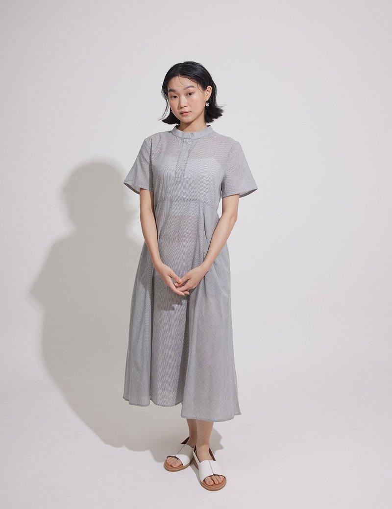 Half-breasted dress for casual lunch-Jianying - One Piece Dresses - Cotton & Hemp Gray