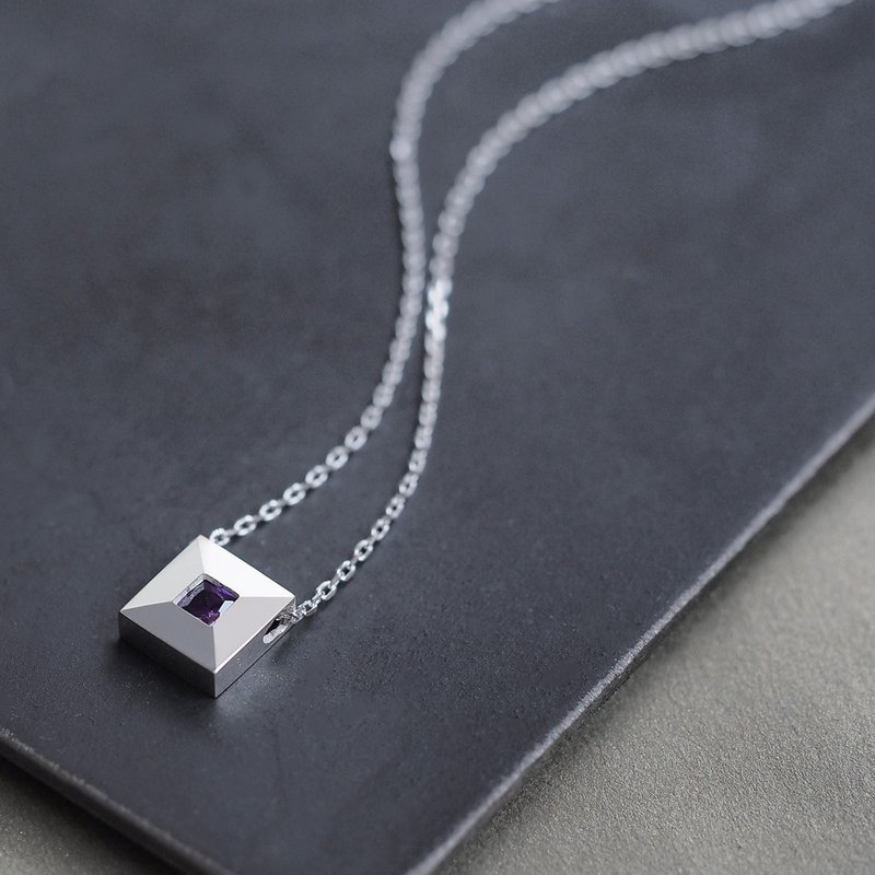 Amethyst Tile Necklace Silver 925 - Necklaces - Other Metals Purple