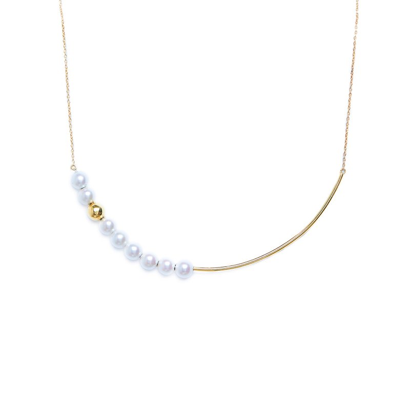 優雅珍珠項鍊 925銀厚鍍18K金 Beam Pearl Necklace - 項鍊 - 珍珠 金色
