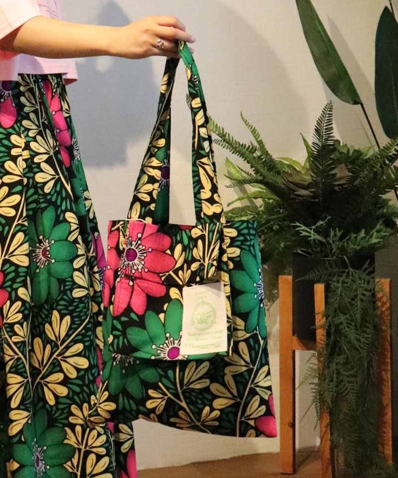 AFRICAN POCKET TOTE BAG  145/VINE - 手提包/手提袋 - 聚酯纖維 綠色