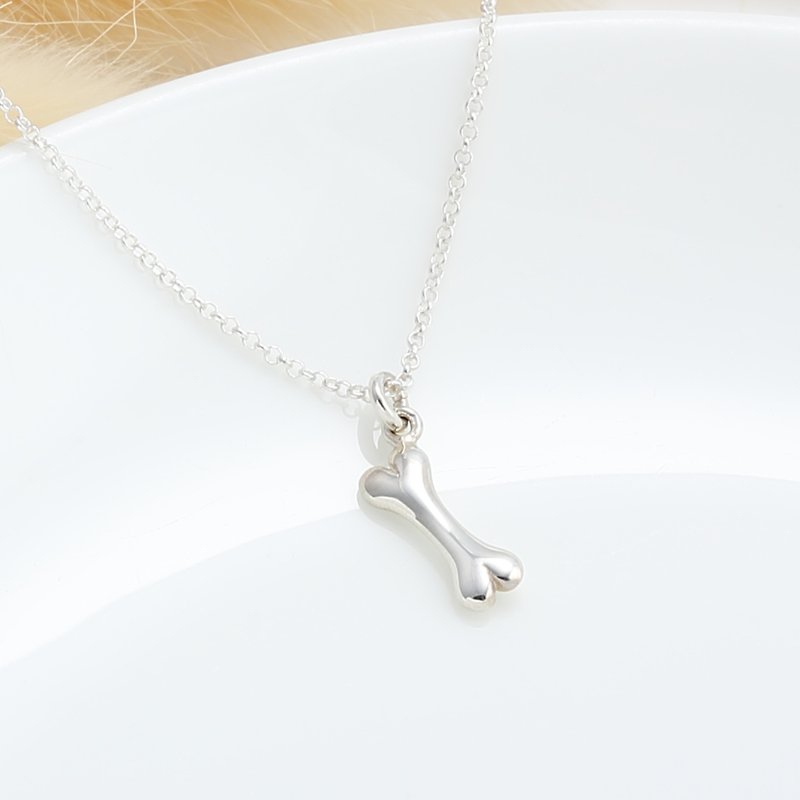 Lucky Dog Bone s925 sterling silver necklace Valentine's Day gift - Necklaces - Sterling Silver Silver