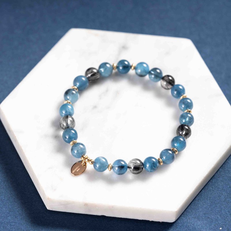 Aquamarine, Black Rutilated Quartz, 14K Gold Filled Findings Bracelet - Bracelets - Semi-Precious Stones Blue