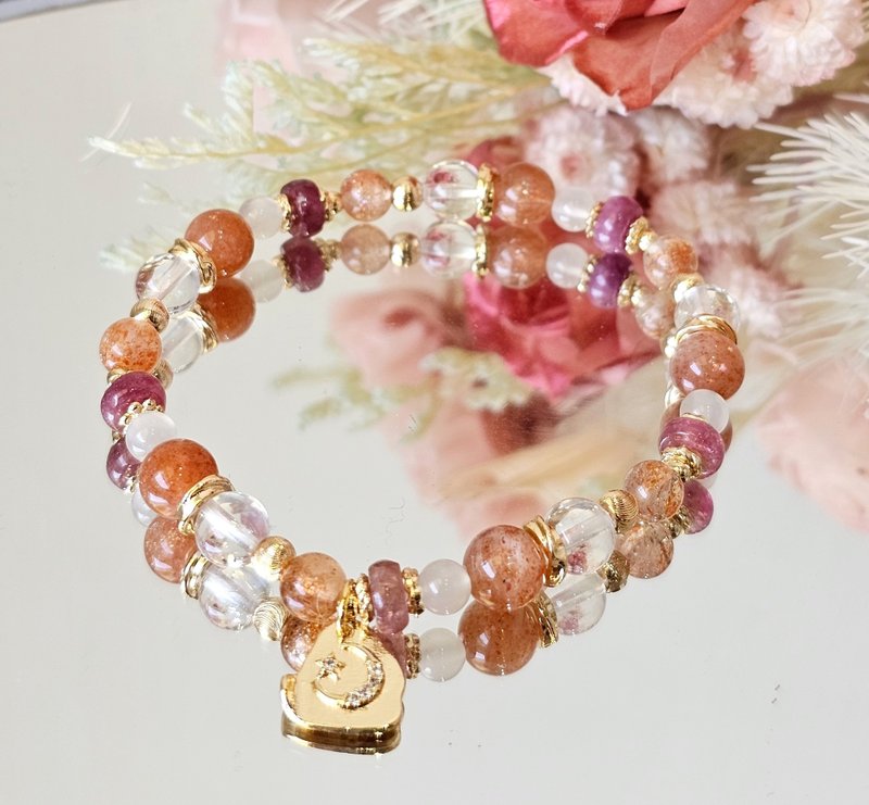 Orange light-sun Stone/moonstone/red tourmaline/spiritual/positive energy - สร้อยข้อมือ - คริสตัล หลากหลายสี