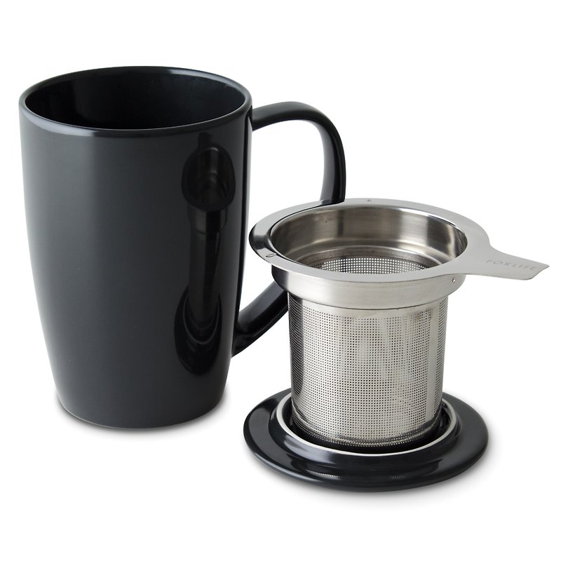 [Holiday Gift] American FORLIFE Sleek/Filter Tea Cup Set - Carbon Black - แก้ว - เครื่องลายคราม สีดำ
