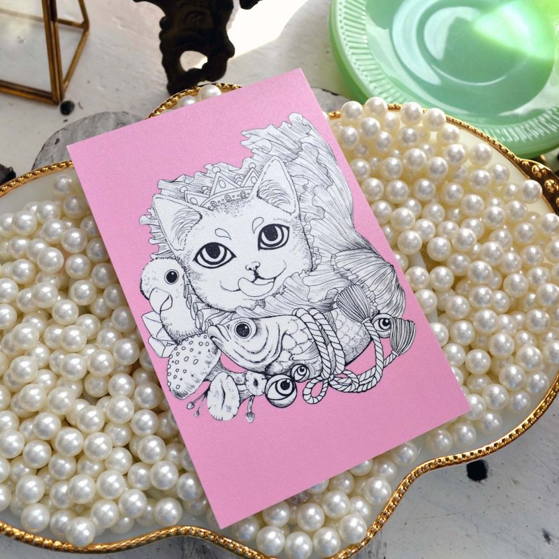 GOOKASO Cat King Magic Mushroom Amethyst Stone Postcard Can Write Hard Cardboard Material POST - Cards & Postcards - Paper Pink