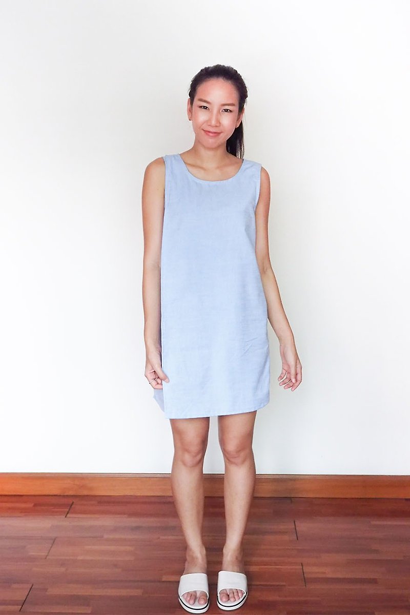 Off-Season Sales - Kylia Blue Linen Dress - ชุดเดรส - ลินิน สีน้ำเงิน