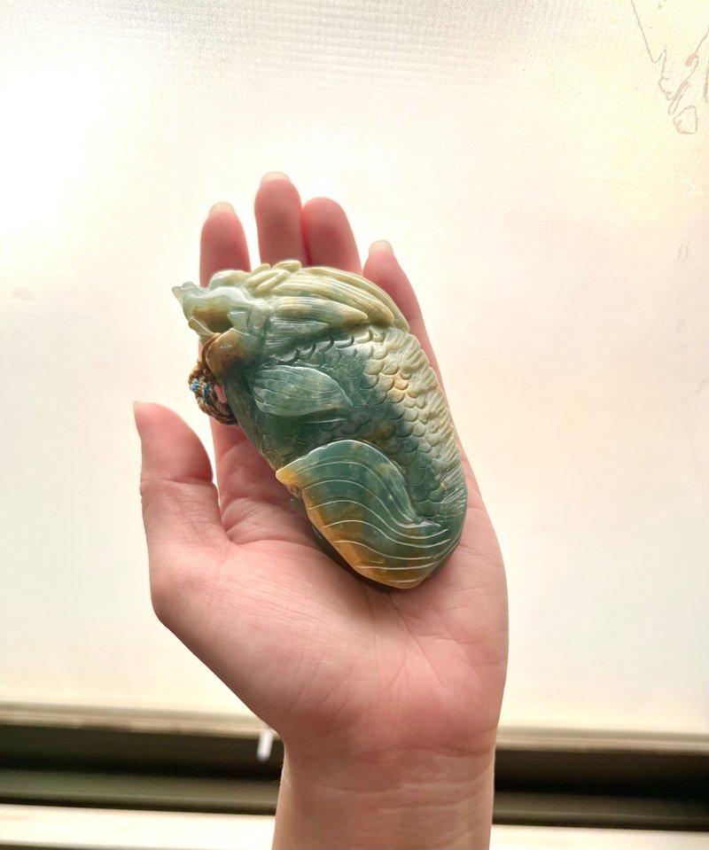 Fish Transforms into a Dragon-Pretty Blue Water Flower Jade Dragon Fish Handle Piece/Collection/Elders/Gift - อื่นๆ - หยก สีน้ำเงิน