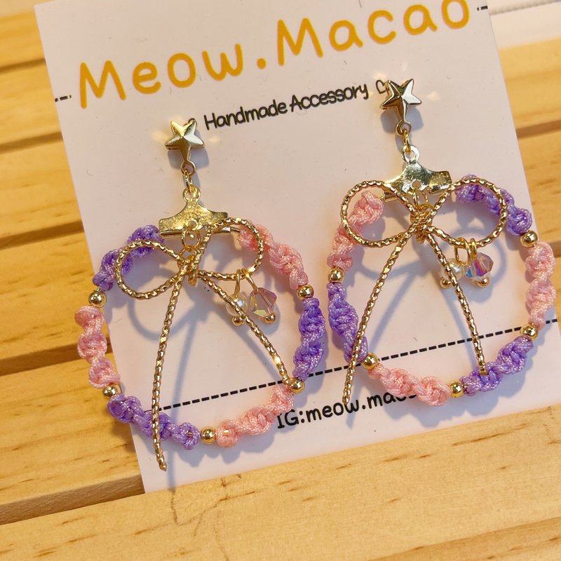 Kumihimo bow earrings can be changed Clip-On - ต่างหู - ทองแดงทองเหลือง สีแดง