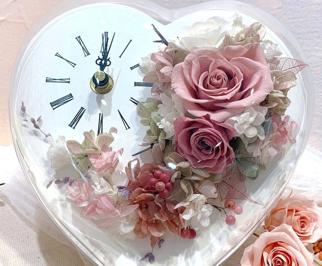 永生玫瑰日本花時計莫蘭迪藕粉新居落成禮物新婚禮物聖誕禮物情人節禮物交換禮物 設計館花予小塢 乾燥花 捧花 Pinkoi