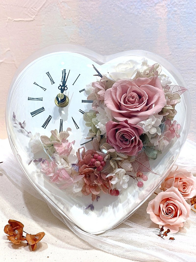 Japanese immortal rose timepiece Morandi pink - ช่อดอกไม้แห้ง - พืช/ดอกไม้ สึชมพู