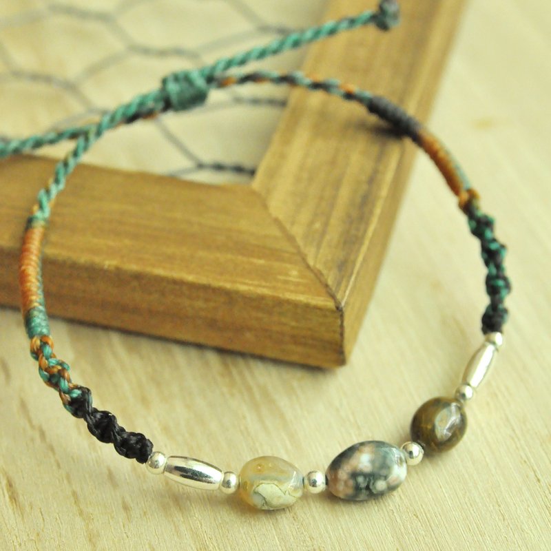 【Loop】-Wax Wax braiding-Ocean Jasper Wax thread braided bracelet - สร้อยข้อมือ - วัสดุอื่นๆ สีเขียว