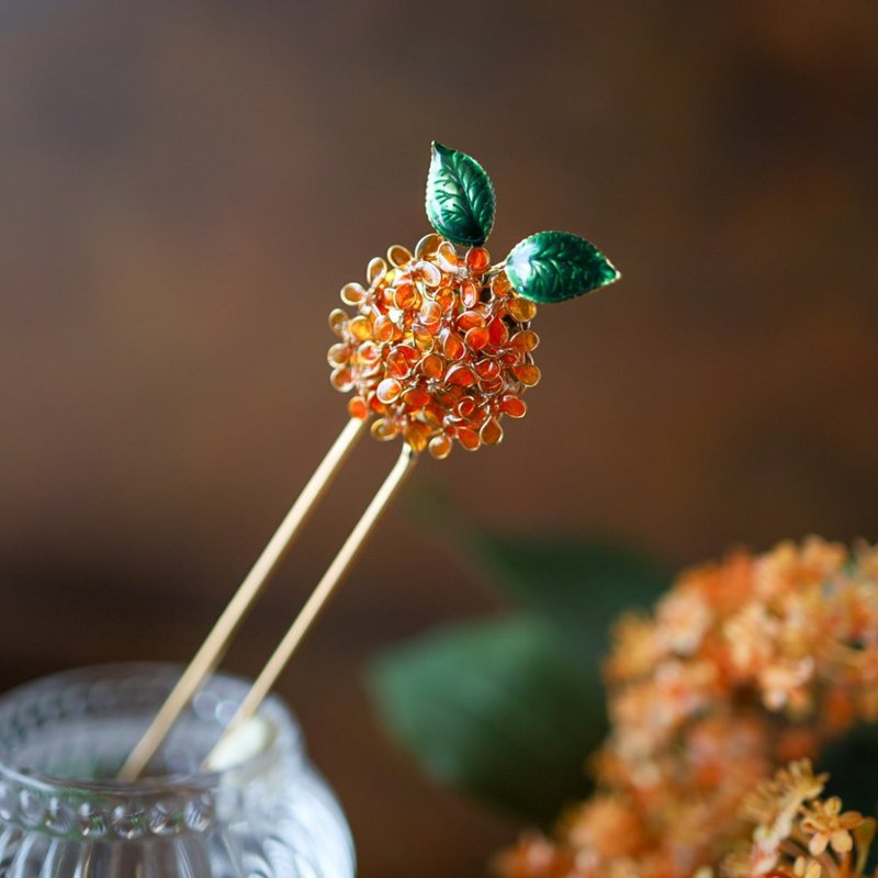 蓬鬆桂花髮簪 髮釵 - 髮夾/髮圈 - 樹脂 橘色