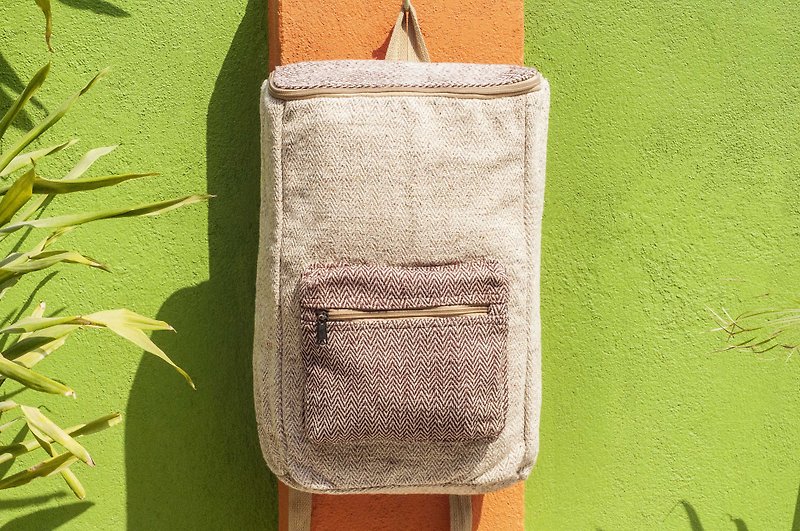 Valentine's Day gift limited a piece of cotton and linen stitching design backpack / shoulder bag / national mountaineering bag / patchwork bag / travel backpack / laptop bag / handmade bag-coffee desert world geometric ethnic square backpack - Backpacks - Cotton & Hemp Brown