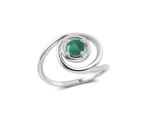 Majade Jewelry Design 祖母綠螺旋求婚戒指 14k金獨特結婚戒指 極簡綠寶石另類訂婚指環