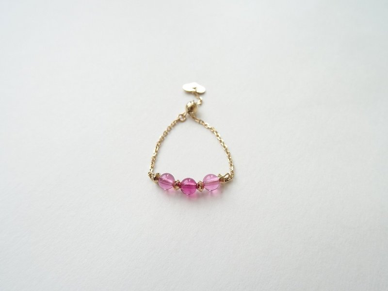 K18 Skin Jewelry ◆ 18K Yellow Solid Gold Rose Pink Tourmaline Beads Adjustable Dainty Chain Ring ◆ Thin Gold Ring, Stack Ring, Layering Ring - General Rings - Gemstone Pink