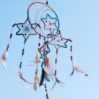 Valentine&amp;#39;s Day hand-woven cotton and linen rainbow color dream catcher / Bohemian - Star segment dyed color system