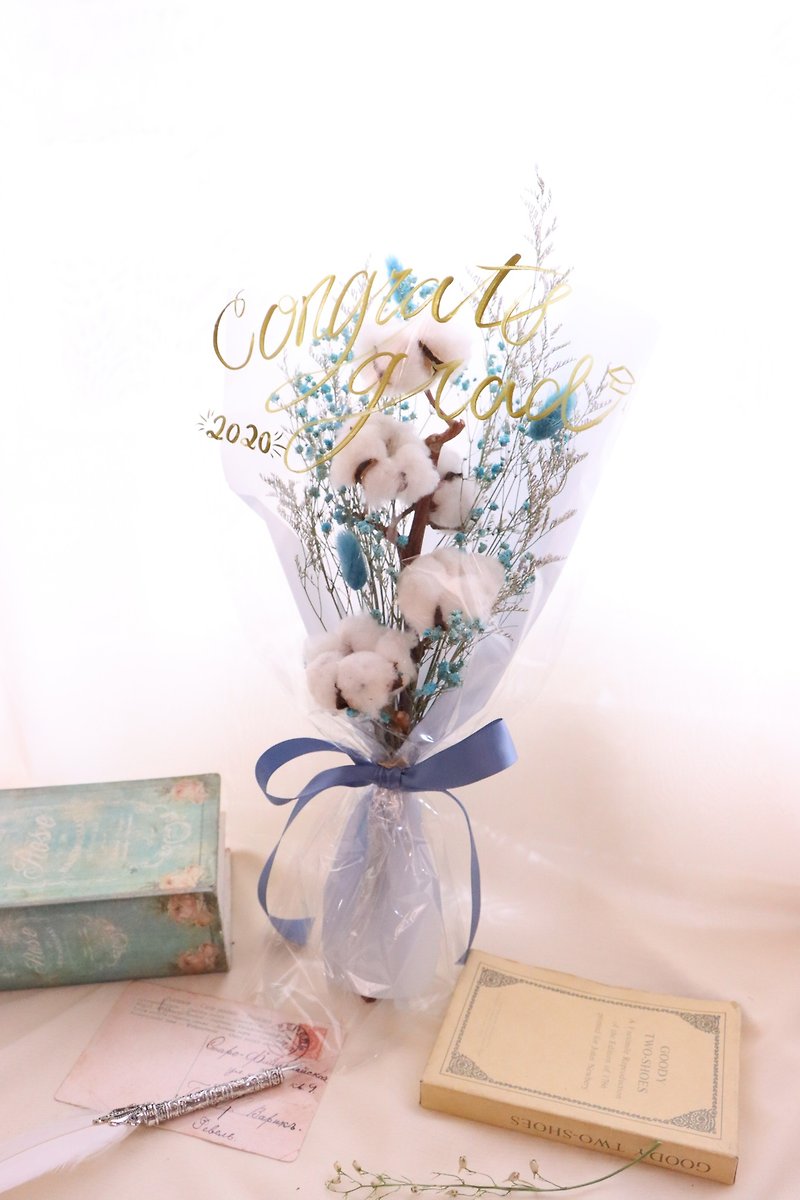畢業禮物 畢業祝賀花束 棉花花束 沉穩寧靜藍 - 乾燥花/永生花 - 植物．花 多色
