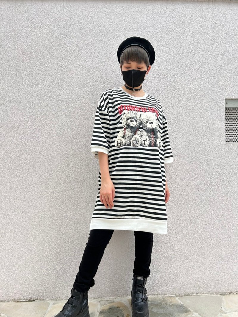 Bear border big T-shirt/border/F size/hellcatpunks/hcp-t-0217 - Women's T-Shirts - Polyester Multicolor