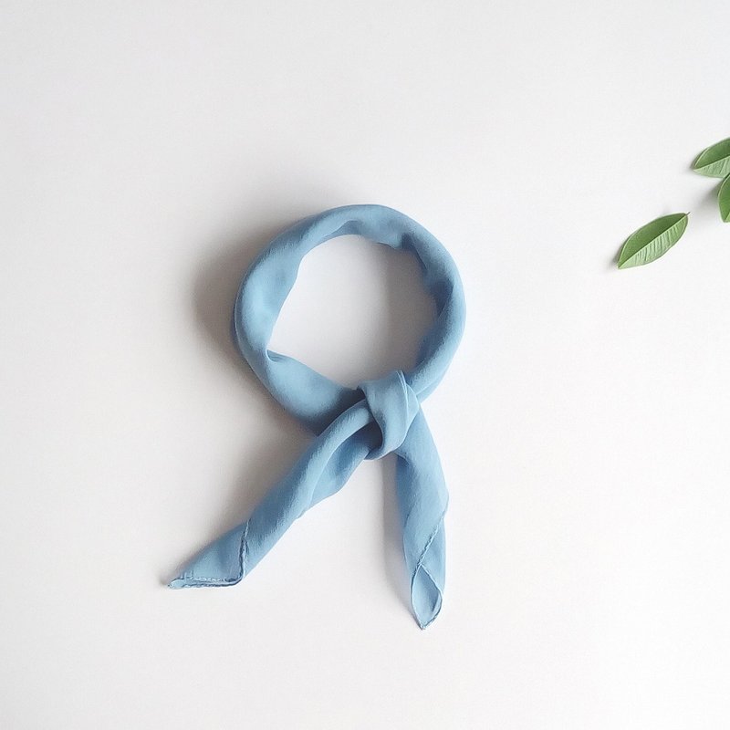 Autumn and winter wear handmade blue-dyed plain silk scarf-Tranquility blue-dyed scarf scarf scarf headband - Scarves - Silk Blue