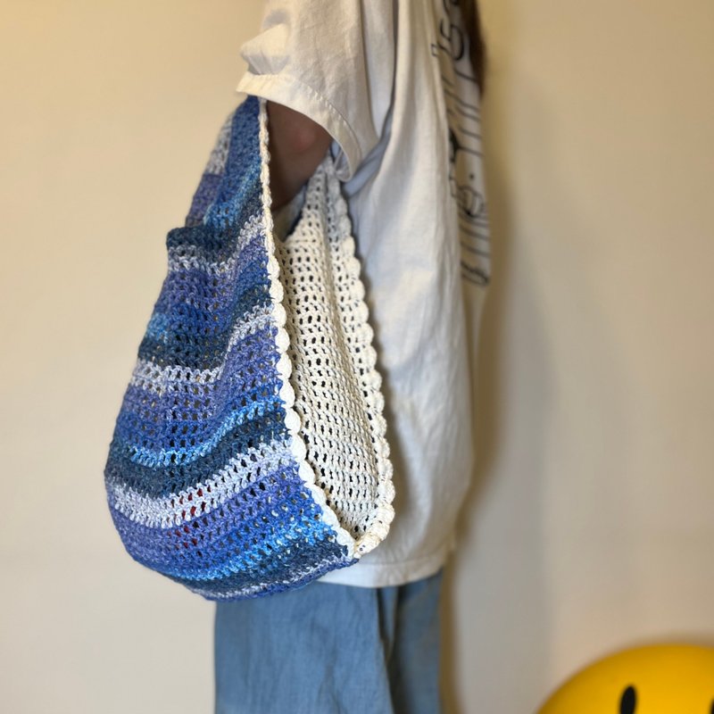 Hand-crocheted wavy lace tote bag (multi-color) - Handbags & Totes - Cotton & Hemp Multicolor